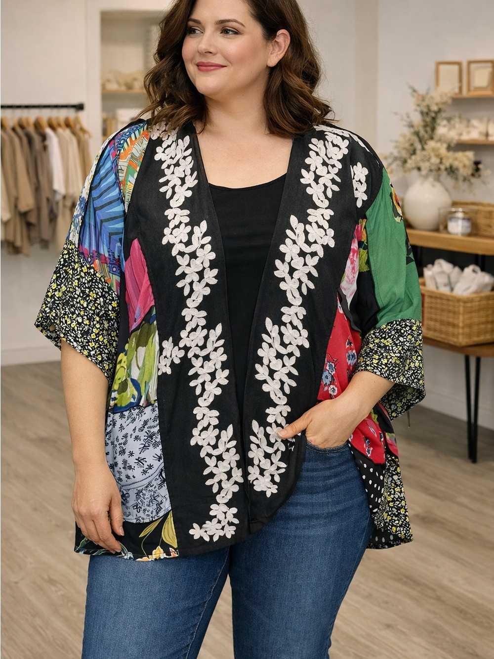 John Mark size Large embroidered patchwork oversized kimono
